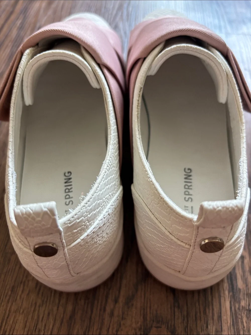 Call It Spring Platform Sneakers White Snakeskin Blush Pink Elastic Cross Strap